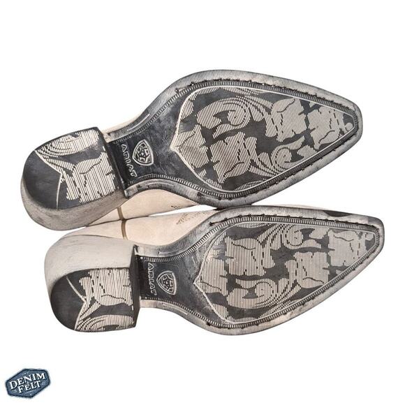 Ariat Chandler Western Boot 6.5B Cream Suede Cowboy X Toe Leather Heel 2.5” - Picture 12 of 16